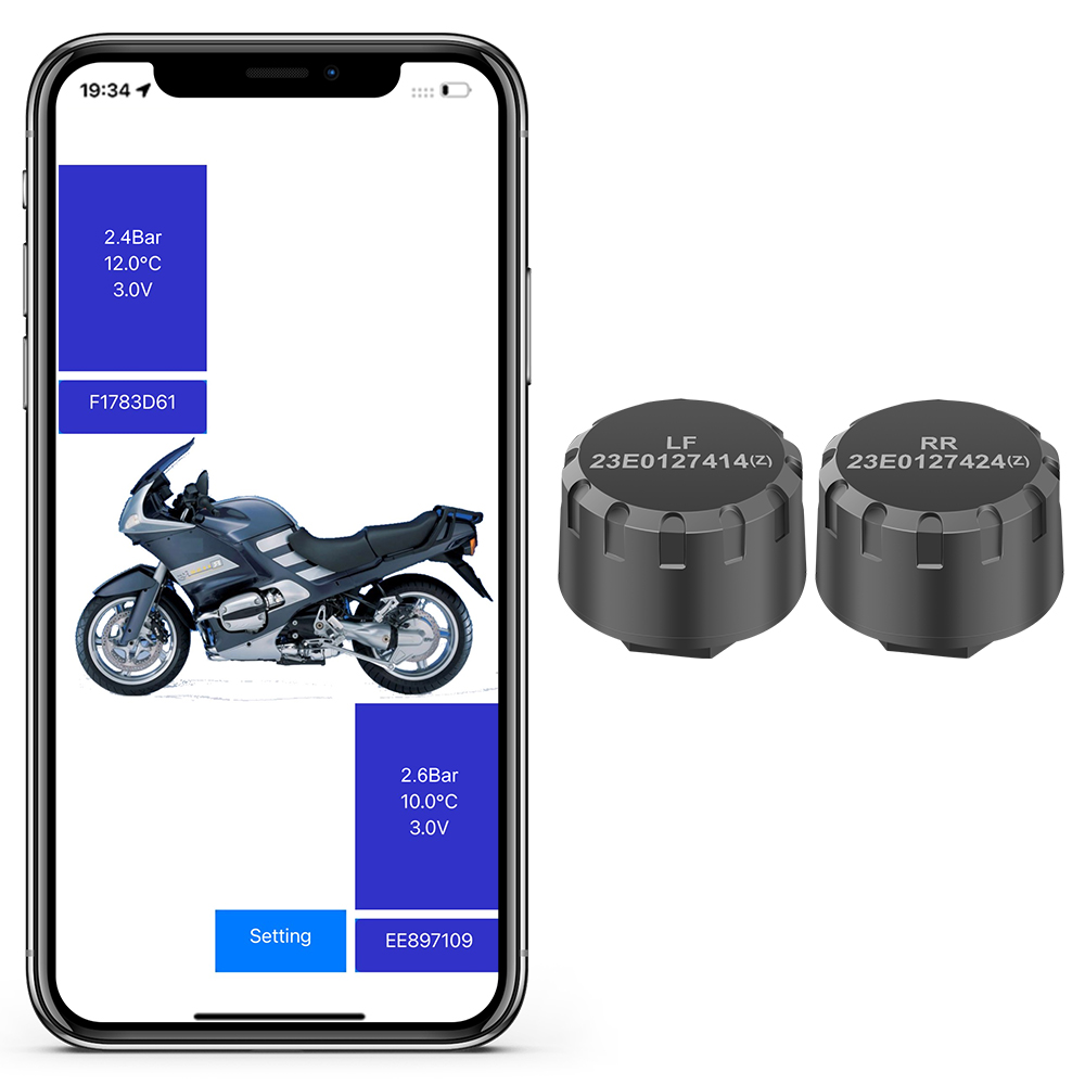 Tire Pressure Monitor - Motorcycle TPMS 2 Sensors Bluetooth 4.0